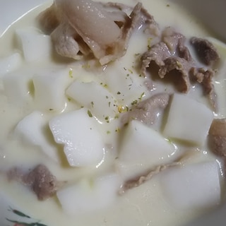 白はんぺんと豚肉の豆乳スープ(^^)